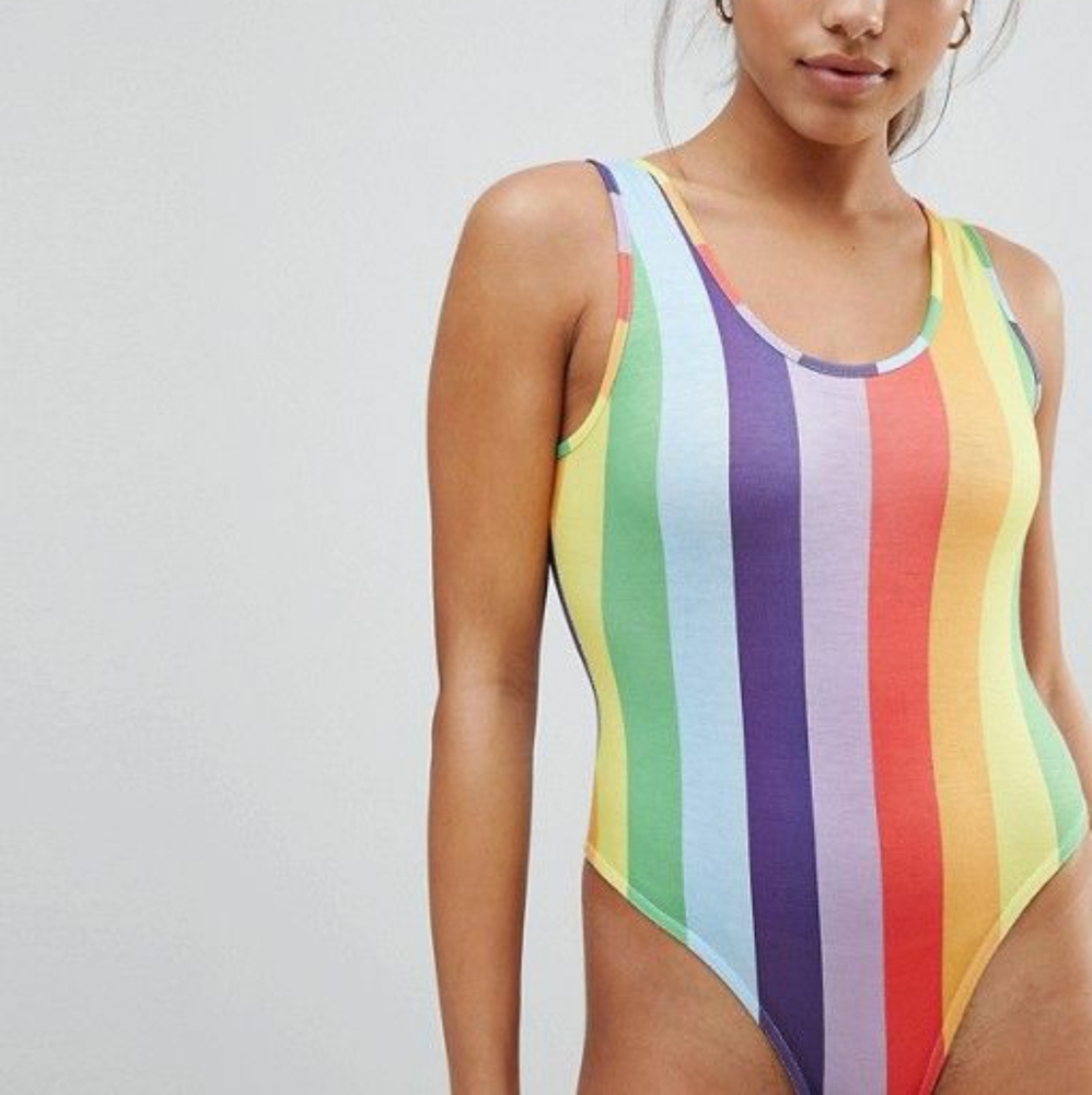 Prettylittlething rainbow stripe bodysuit NWT